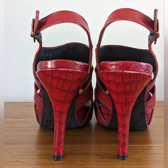Donald J. Pliner Red Leather Cutout Heels 8 Tomato Girl Whimsigoth Coquette Girl - Picture 4 of 12